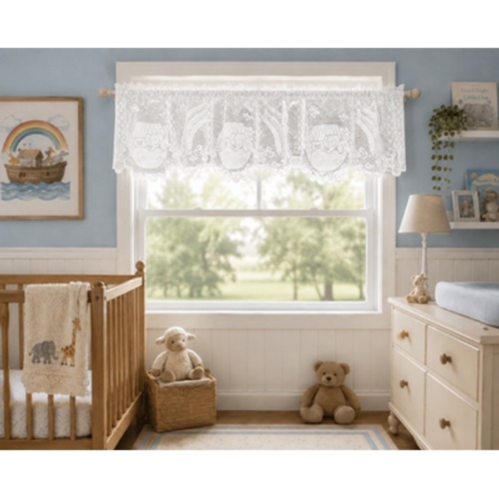 Vintage Heritage Lace Noah's Ark Lace Valance 60"x14" White Nursery Panel